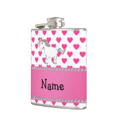 Personalisierter Name unicorn rosa Herzen Flachmann (Links)