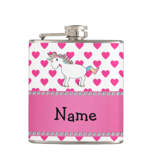 Personalisierter Name unicorn rosa Herzen Flachmann