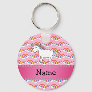 Personalisierter Name unicorn rosa Regenbogen Schlüsselanhänger