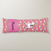 Personalisierter Name unicorn rosa Regenbogen Seitenschläferkissen (Rückseite)