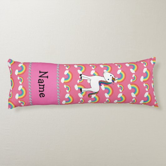 Personalisierter Name unicorn rosa Regenbogen Seitenschläferkissen (Rückseite)