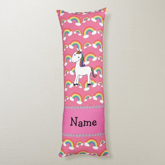 Personalisierter Name unicorn rosa Regenbogen Seitenschläferkissen (Rückseite (Vertikal))