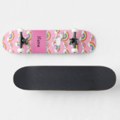 Personalisierter Name unicorn rosa Regenbogen Skateboard (Horizontal)