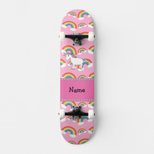 Personalisierter Name unicorn rosa Regenbogen Skateboard (Vorderseite)