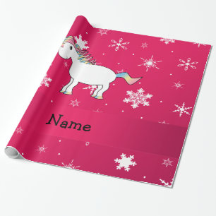 Personalisierter Name unicorn rosa Schneeflocken Geschenkpapier