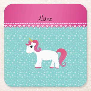 Personalisierter Name unicorn türkisfarbene Sterne Rechteckiger Pappuntersetzer