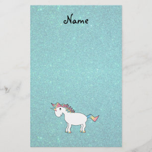 Personalisierter Name unicorn türkisfarbener Glitz Briefpapier