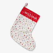 Personalisierter Name Urlaubsmuster Kleiner Weihnachtsstrumpf (Vorderansicht (hängend))