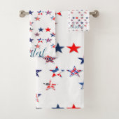 Personalisierter Name USA Flaggenstar 4 july Badhandtuch Set (Insitu)