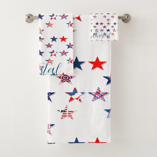 Personalisierter Name USA Flaggenstar 4 july Badhandtuch Set (Insitu)