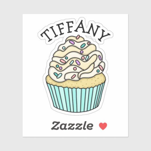 Personalisierter Name Vanilla Cupcake mit Sprinkle Aufkleber (Blatt)