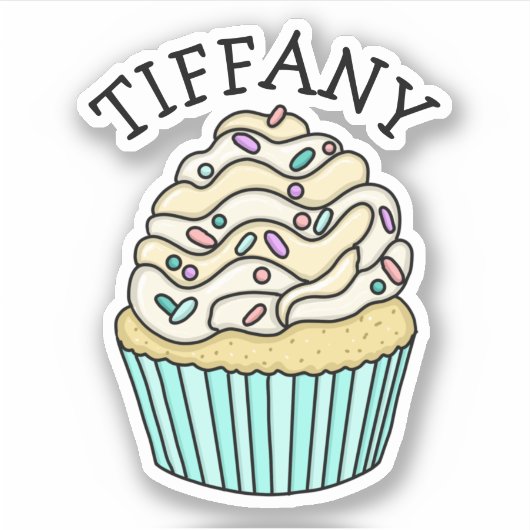 Personalisierter Name Vanilla Cupcake mit Sprinkle Aufkleber (Vorderseite)