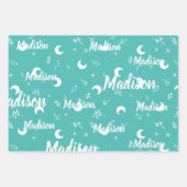 Personalisierter Name Vibrannt Türkis Blue Girl Geschenkpapier Set (Vorderseite 2)