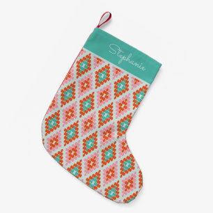 Personalisierter Name Vintage Grün Pastell Geometr Kleiner Weihnachtsstrumpf