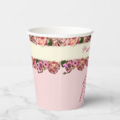 Personalisierter Name Vintage Rose Niedlich Rosa S Pappbecher (Rechts)
