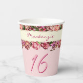 Personalisierter Name Vintage Rose Niedlich Rosa S Pappbecher (Vorderseite)
