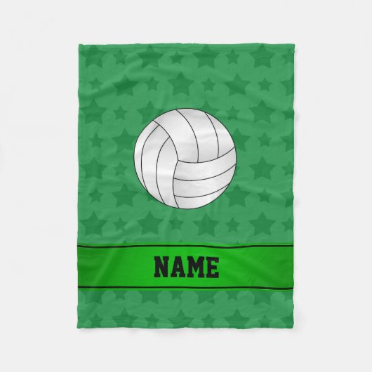 Personalisierter Name: Volleyball grüne Sterne Fleecedecke (Vorderseite)