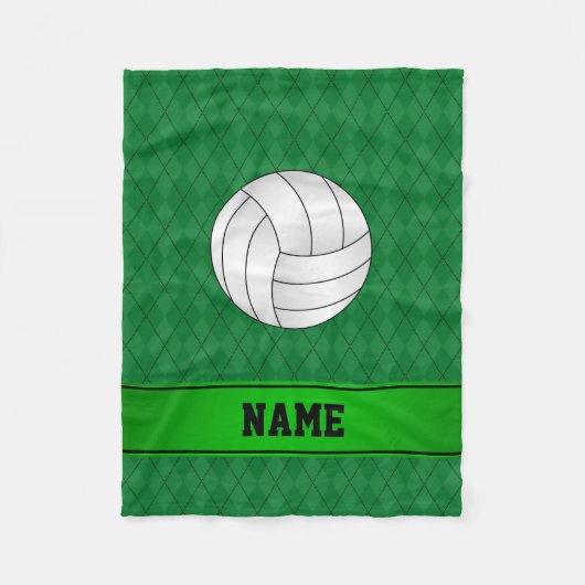 Personalisierter Name Volleyballgrün Raute Fleecedecke (Vorderseite)