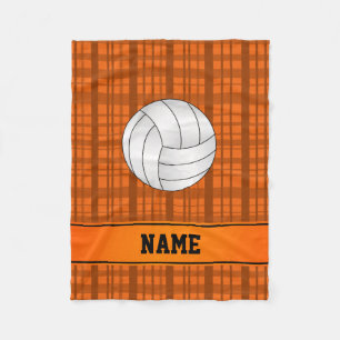 Personalisierter Name Volleyballorange kariert Fleecedecke