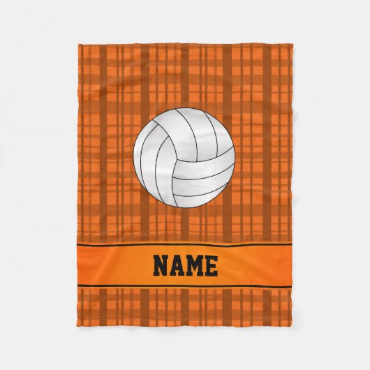 Personalisierter Name Volleyballorange kariert Fleecedecke (Vorderseite)