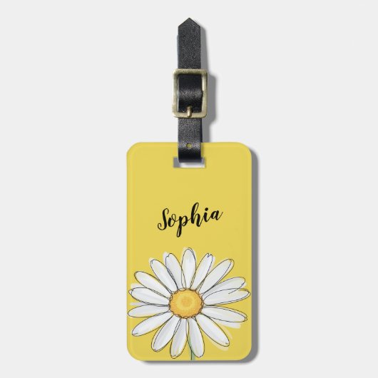 Personalisierter Name von Daisy Floral Yellow Scri Gepäckanhänger (Vorderseite vertikal)