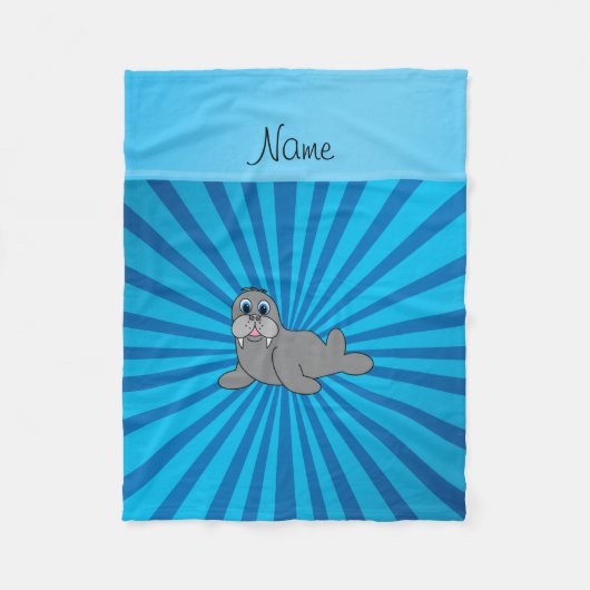 Personalisierter Name Walrus-Blauer Sonnenbrand Fleecedecke (Vorderseite)