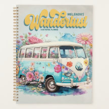 Personalisierter Name Wanderlust Retro-Busreise