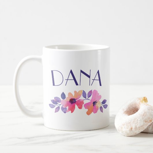 Personalisierter Name Wasserfarbe Blume Kaffee Kaffeetasse (Mit Donut)