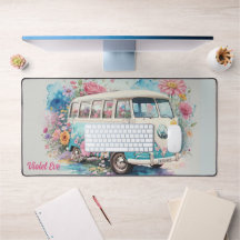 Personalisierter Name Wasserfarbe Retro Bus Blume