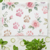Personalisierter Name Wasserfarbe Rose & Pfotenabd Geschirrtuch (Gefaltet)