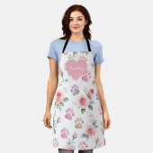 Personalisierter Name Wasserfarbe Rose & Pfotenabd Schürze (Getragen)