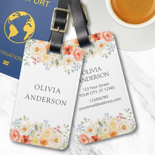Personalisierter Name Wasserfarbe Sonnige Blumen F Gepäckanhänger