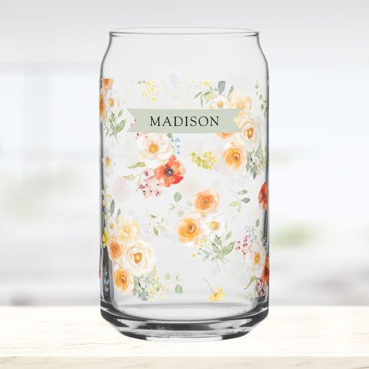 Personalisierter Name Wasserfarbe Sonniges Blumenm Dosenglas