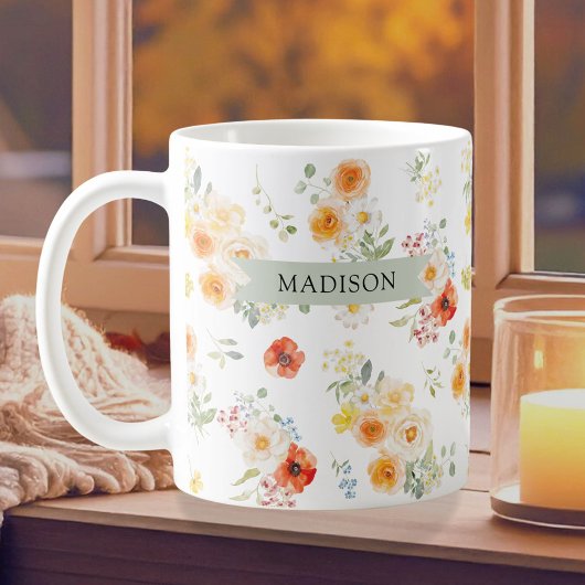 Personalisierter Name Wasserfarbe Sonniges Blumenm Kaffeetasse