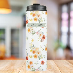 Personalisierter Name Wasserfarbe Sonniges Blumenm Thermosbecher