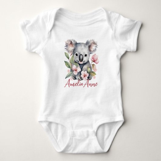 Personalisierter Name Watercolor Koala Bear Baby Strampler (Vorderseite)