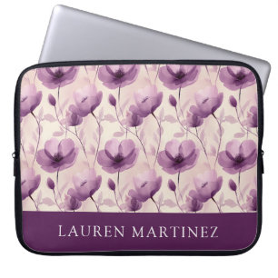 Personalisierter Name Watercolor Lila Blumenmuster Laptopschutzhülle