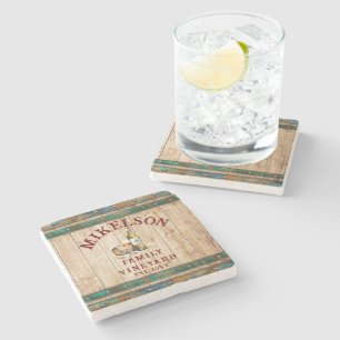 Personalisierter Name Watercolor Weingarten Steinuntersetzer