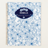 Personalisierter Name Weiblich Blaues Blumenmuster Planer (Vorderseite)