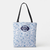 Personalisierter Name Weiblich Blaues Blumenmuster Tasche (Rückseite)