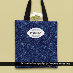 Personalisierter Name Weiblich Blaues Blumenmuster Tasche