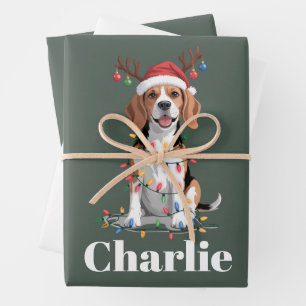 Personalisierter Name Weihnachten Beagle Hundefreu Geschenkpapier Set