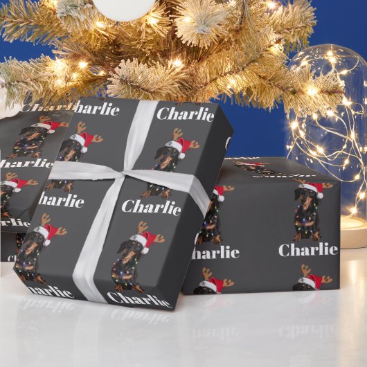 Personalisierter Name Weihnachten Dackel Hundelamp Geschenkpapier (Feiertage)