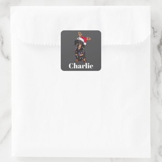 Personalisierter Name Weihnachten Dackel Hundelamp Quadratischer Aufkleber (Tasche)