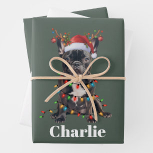 Personalisierter Name Weihnachten Französische Bul Geschenkpapier Set