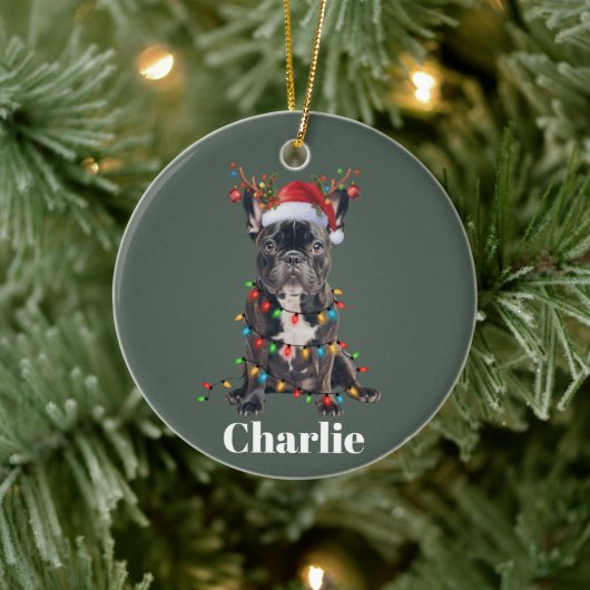 Personalisierter Name Weihnachten Französischer Bu Keramik Ornament (Baum)