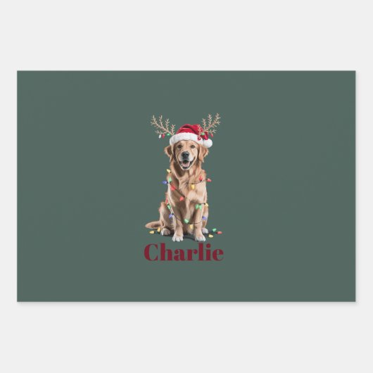 Personalisierter Name Weihnachten Golden Retriever Geschenkpapier Set (Vorderseite)