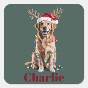 Personalisierter Name Weihnachten Golden Retriever Quadratischer Aufkleber