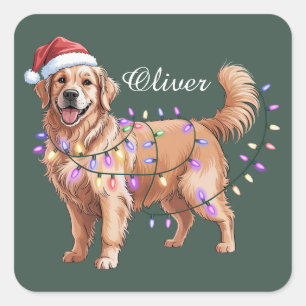 Personalisierter Name Weihnachten Golden Retriever Quadratischer Aufkleber