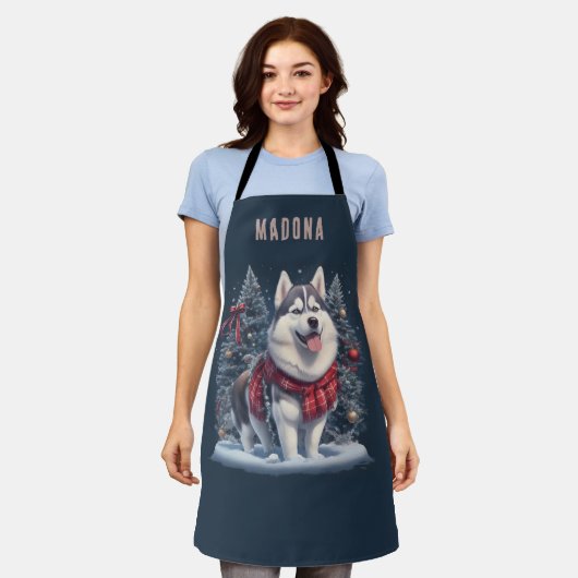 Personalisierter Name Weihnachten Husky Dog Magie Schürze (Getragen)